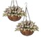 2 Pack Pre Lit Artificial Christmas Hanging Basket Christmas Tree Basket with Frosted Pine Cones and Branches, White Berry Clusters, and 2 Pieces White LED String Lights for Patio or Porch